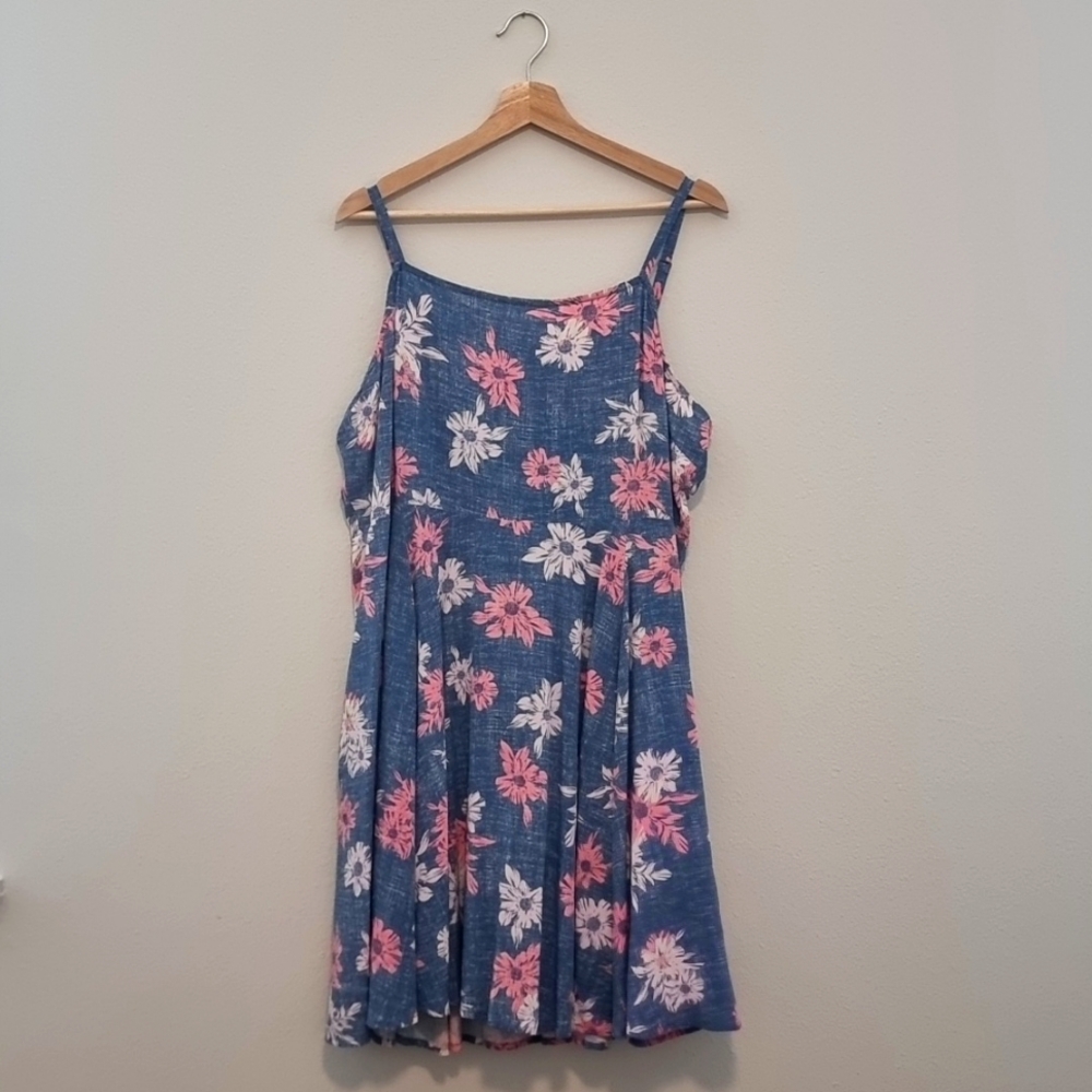 Gap Floral Sleeveless Smocked Dress Blue Pink XL